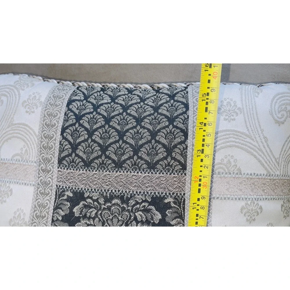 Croscill Home Set of 2 Decorative Throw Pillows Blk Cream Damask Jacquard Trim